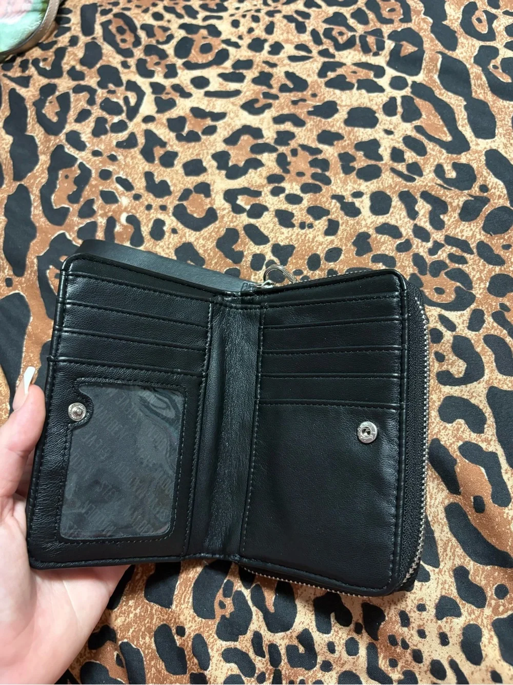 Steve Madden Black Embossed Logo Wristlet Card Holder
